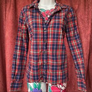 J Crew Blue Red Boy Fit Plaid Button Up Shirt